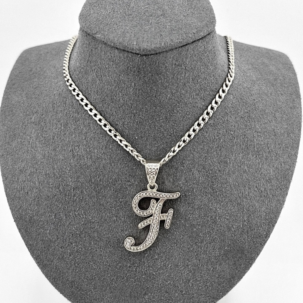 18K Gold Plated over 925 Solid Sterling Silver "F" Letter Necklace